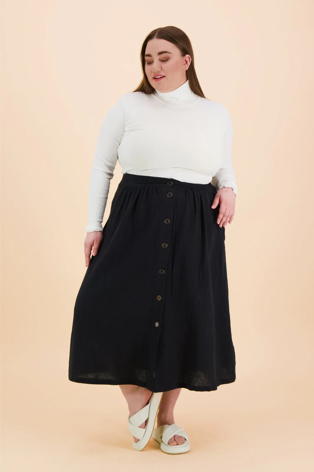 Button Skirt, Black - Image 7